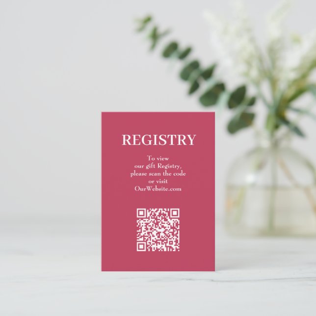 Tarjeta De Recepción Chic Magenta Wedding Registry QR Code (Anverso de pie)
