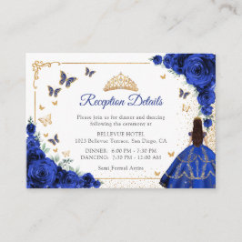 Tarjeta De Recepción Chic Royal Blue Gold Quincenarea Reception Details