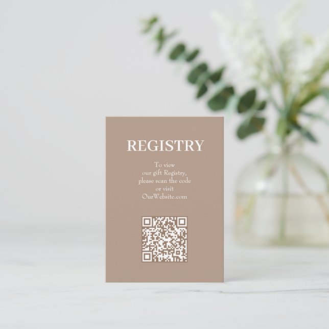 Tarjeta De Recepción Chic Tan Wedding Registry QR Code (Anverso de pie)