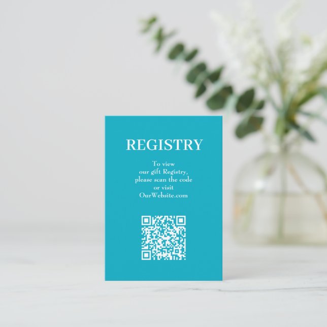 Tarjeta De Recepción Chic Turquoise Wedding Registry QR Code (Anverso de pie)