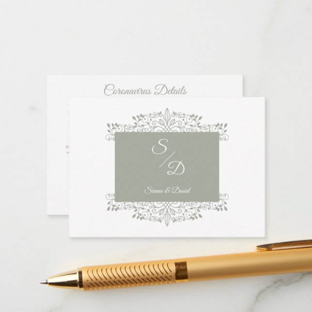 Tarjeta De Recepción Chic Wedding Ornamental Initials Coronavirus (Anverso/Reverso In Situ)