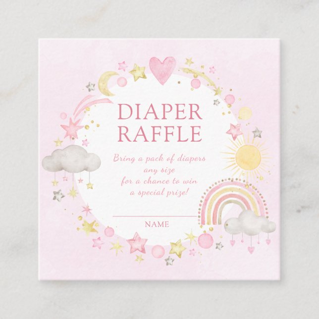 Tarjeta De Recepción Chica acuarela Arcoiris Diaper Raffle (Anverso)