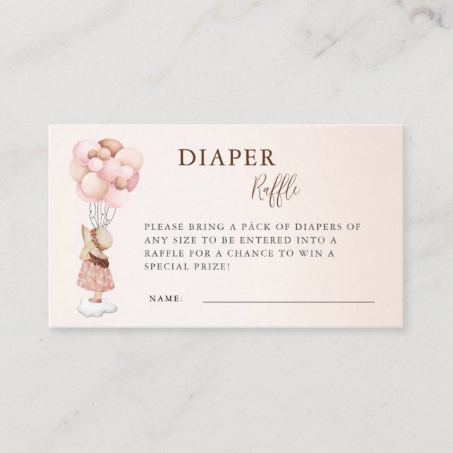Tarjeta De Recepción Chica acuarela Baby Shower Balloon Diaper Raffle (Anverso)