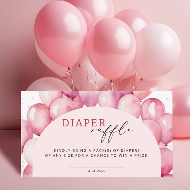 Tarjeta De Recepción Chica Baby Shower de Diaper Raffle con globo rosa (Subido por el creador)