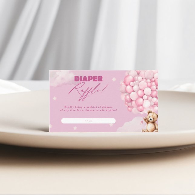 Tarjeta De Recepción Chica Baby Shower de Raffle Raffle de oso de globo (Subido por el creador)