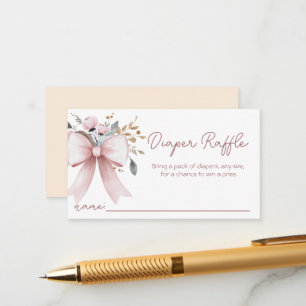 Tarjeta De Recepción Chica Baby Shower Diaper Raffle de Bow Rosado