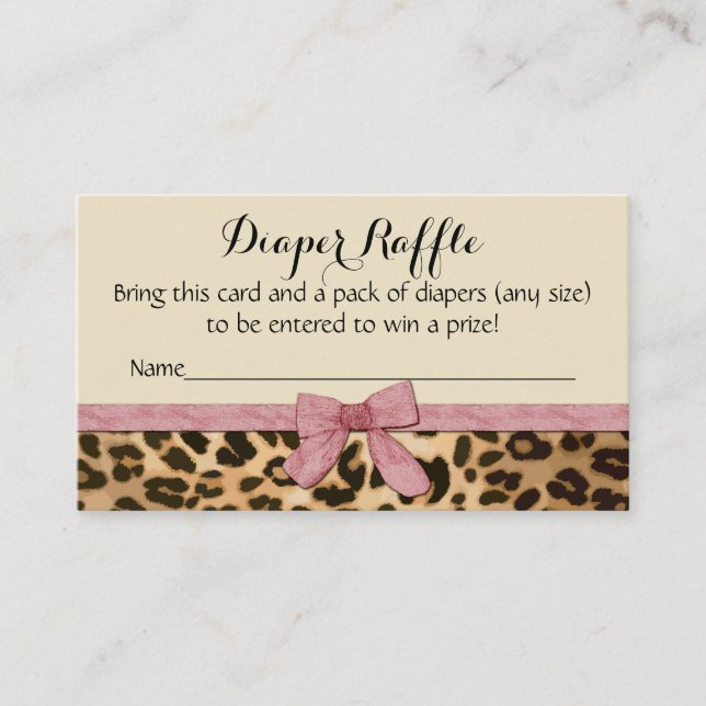 Tarjeta De Recepción Chica Baby Shower Diaper Raffle de Leopard Pink Bo (Anverso)