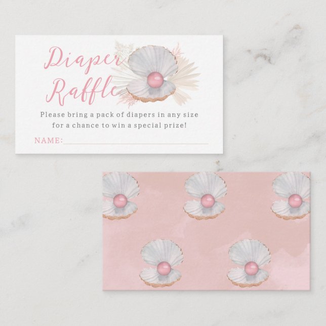 Tarjeta De Recepción Chica Baby Shower Diaper Raffle de Pink Ocean Boho (Anverso / Reverso)