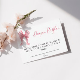 Tarjeta De Recepción Chica Baby Shower Pink Bow Diaper Raffle