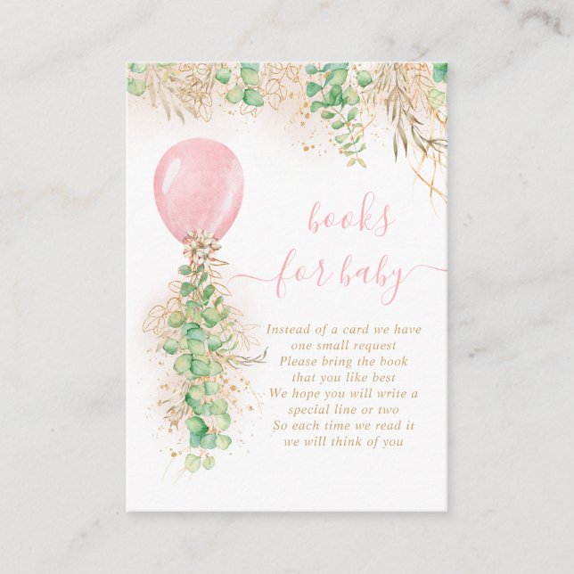 Tarjeta De Recepción Chica Balón Eucalyptus Libro Purpurina De Oro Para (Anverso)