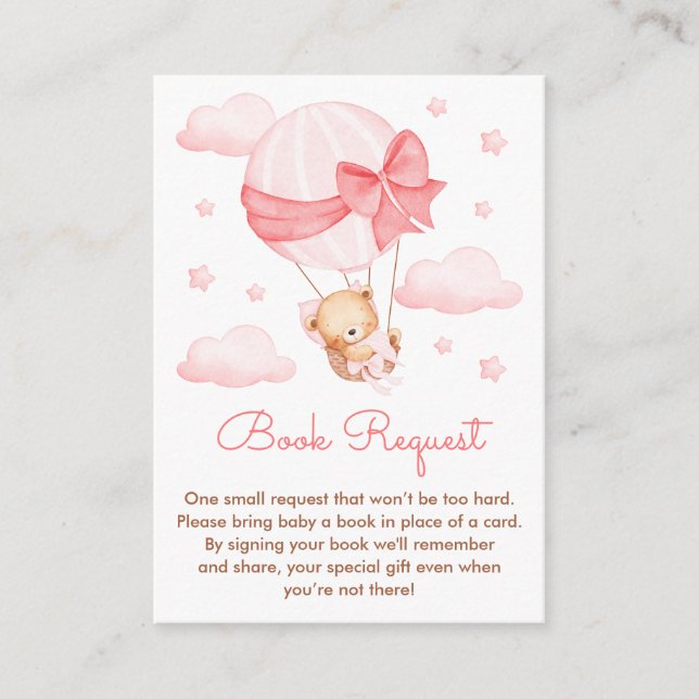 Tarjeta De Recepción Chica Bear Bear Pink Balloon Baby Shower Solicitud (Anverso)