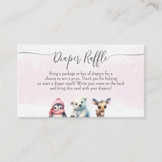 Tarjeta De Recepción Chica Cute Baby Shower Diaper Raffle Request (Anverso)