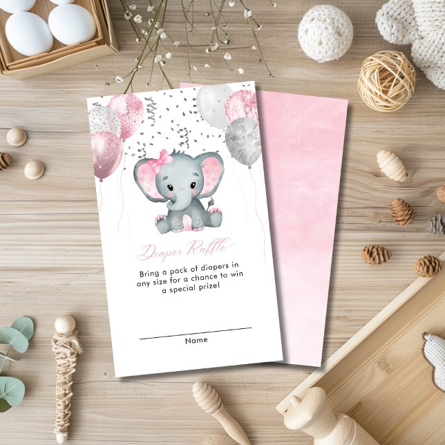 Tarjeta De Recepción Chica Cute Elephant Baby Shower Diaper Raffle (Cute Girl Elephant Baby Shower Diaper Raffle Enclosure Card)
