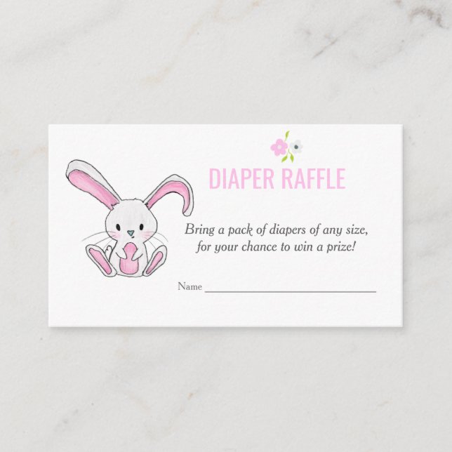 Tarjeta De Recepción Chica Cute Rabbit Pink Diaper Raffle Baby Shower (Anverso)