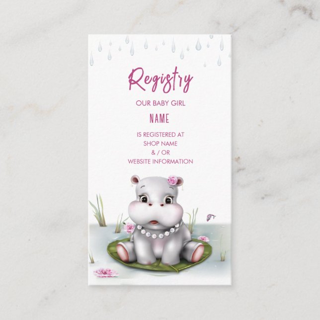 Tarjeta De Recepción Chica de aventuras del río Hippo Baby Shower (Anverso)