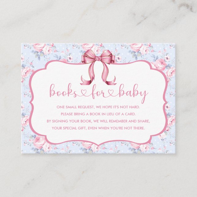 Tarjeta De Recepción Chica de Bow Rosa: Libros Baby Shower para bebé (Anverso)