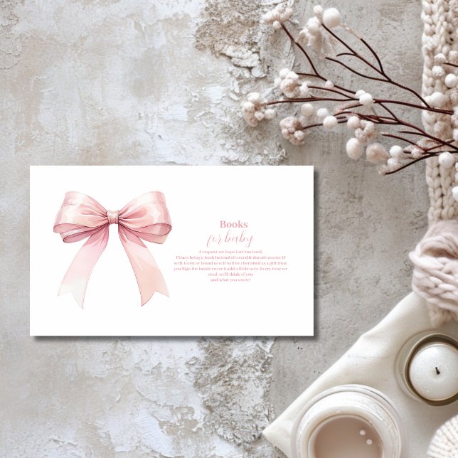 Tarjeta De Recepción Chica de Bow Rosa: Libros Baby Shower para bebé (Subido por el creador)
