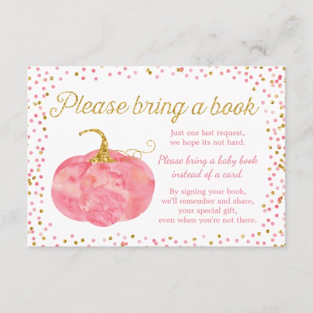 Tarjeta De Recepción Chica de calabaza acuática Baby Shower Trae un lib (Anverso)