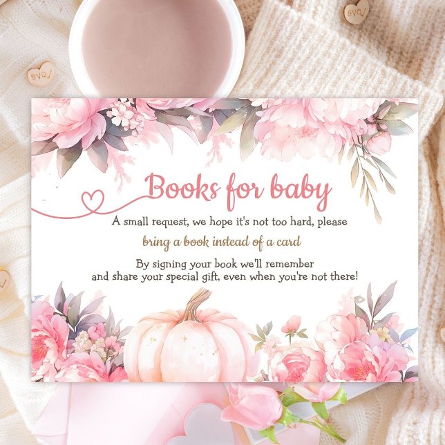 Tarjeta De Recepción Chica de calabaza Baby Shower libros de otoño rosa (Subido por el creador)