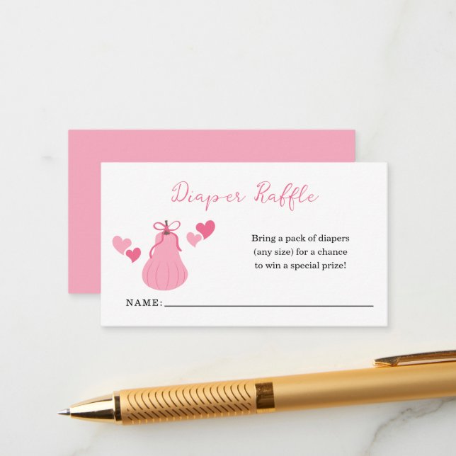 Tarjeta De Recepción Chica de calabaza rosa Baby Shower Diaper Raffle (Anverso/Reverso In Situ)