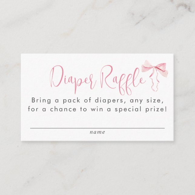 Tarjeta De Recepción Chica de cinta rosada Baby Shower Diaper Raffle (Anverso)