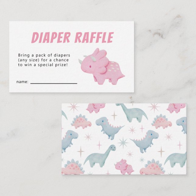 Tarjeta De Recepción Chica de dinosaurios Baby Shower Diaper Raffle Tic (Anverso / Reverso)