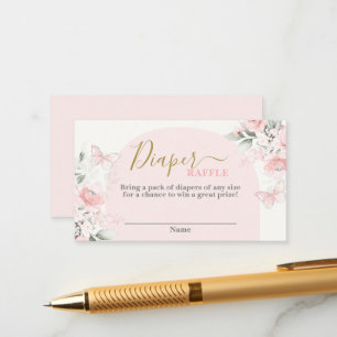 Tarjeta De Recepción Chica de ducha de bebé mariposa Diaper Raffle Card