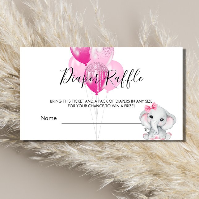 Tarjeta De Recepción Chica de elefante blanco rosa ducha de bebé rifa d (Subido por el creador)