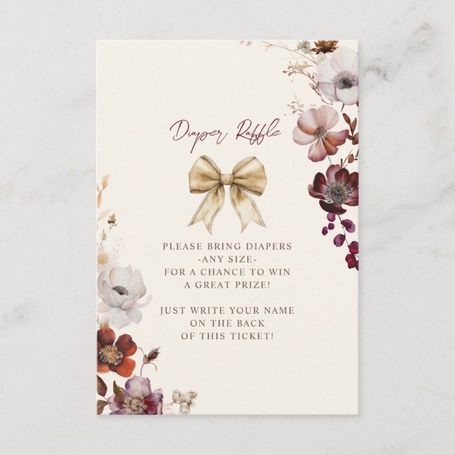 Tarjeta De Recepción Chica de Floral de otoño Baby Shower Diaper Raffle (Anverso)