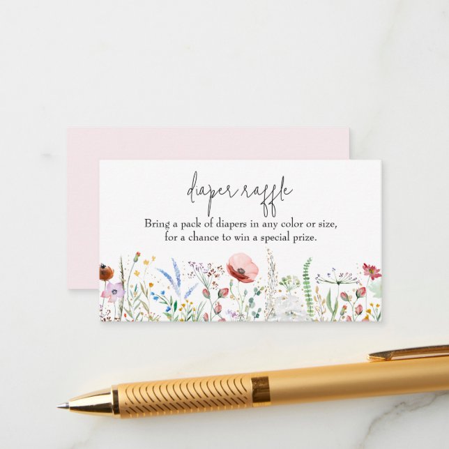 Tarjeta De Recepción Chica de flores silvestres Baby Shower Diaper Raff (Anverso/Reverso In Situ)