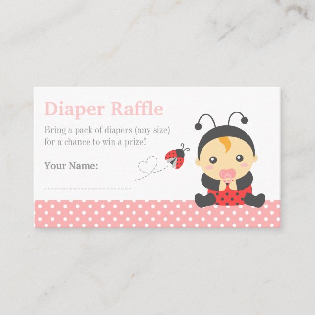 Tarjeta De Recepción Chica de Ladybug Baby Shower Diaper Raffle Tickets (Anverso)