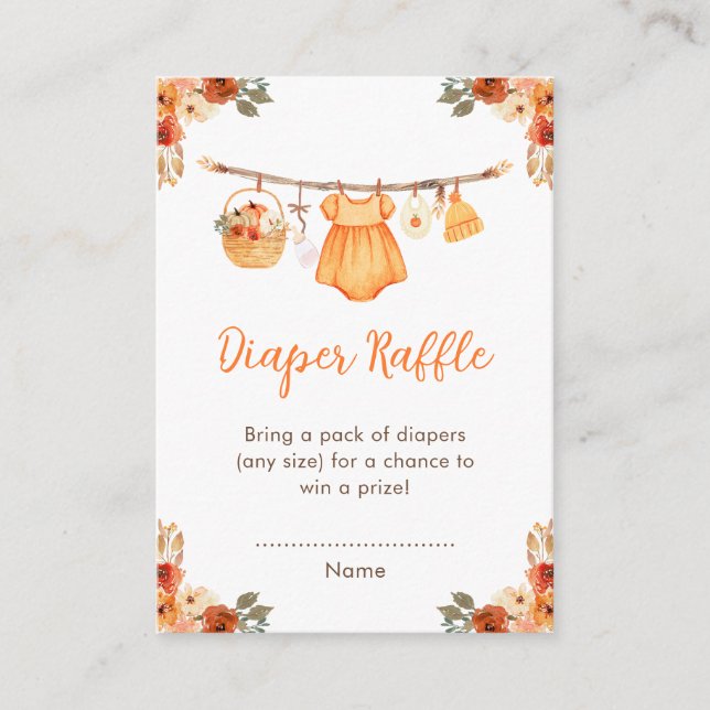 Tarjeta De Recepción Chica de línea de ropa de otoño Baby Shower Diaper (Anverso)