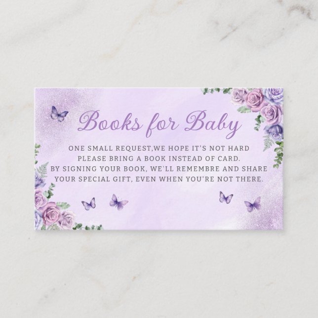 Tarjeta De Recepción Chica de mariposa morada acuarela  libros para beb (Anverso)