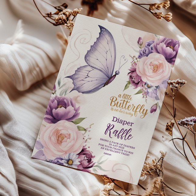 Tarjeta De Recepción Chica de mariposa morada rosada Diapper Raffle (Subido por el creador)