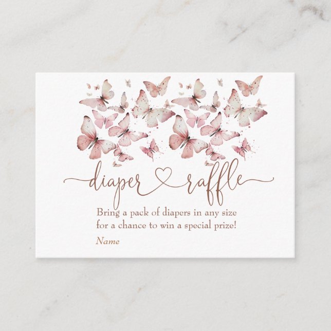Tarjeta De Recepción Chica de mariposa rosa Baby Shower Diaper Raffle (Anverso)