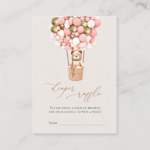 Tarjeta De Recepción Chica De Oso Rosado Balones Diaper Raffle Entradas