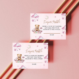 Tarjeta De Recepción Chica de oso Starry rosado Baby Shower Diaper Raff