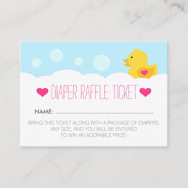 Tarjeta De Recepción Chica de Rubber Ducky Baby Shower Diaper Raffle Ti (Anverso)