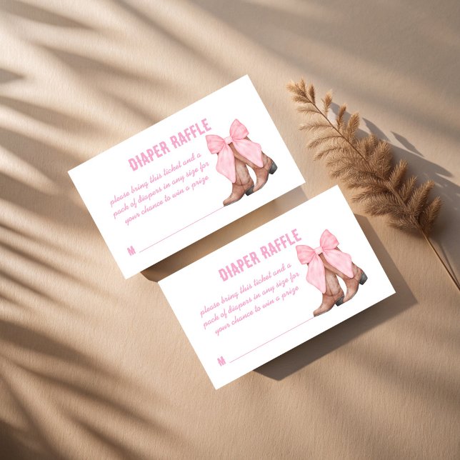 Tarjeta De Recepción Chica de vaca bebé ducha de pañales rifa (Cowgirl baby shower diaper raffle enclosure card western boots bow baby shower diaper raffle)