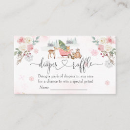 Tarjeta De Recepción Chica Diaper Raffle de los animales de bosque rosa
