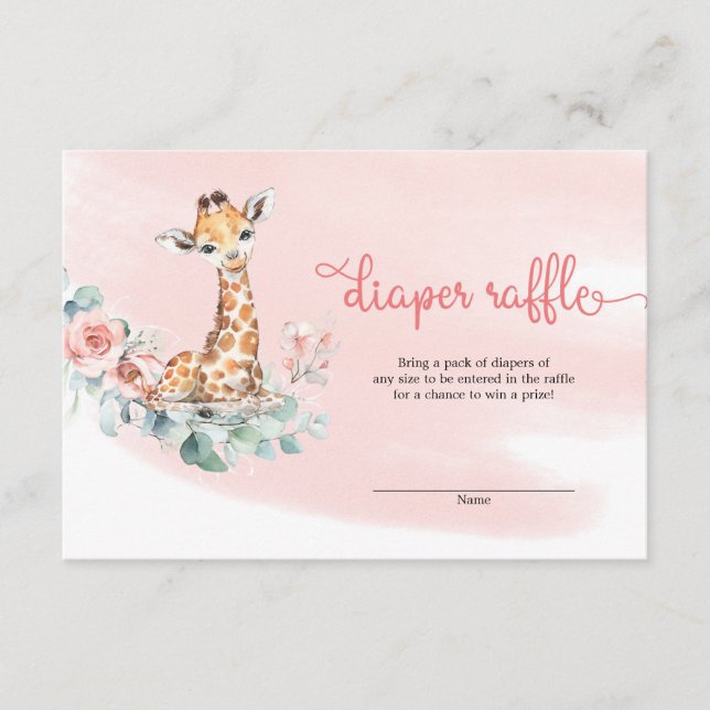 Tarjeta De Recepción Chica dulce bebé girafa flores rosadas eucalipto (Anverso)