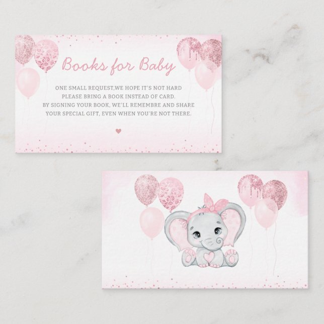 Tarjeta De Recepción Chica elefante lindo Baby Shower Libros para bebé (Anverso / Reverso)
