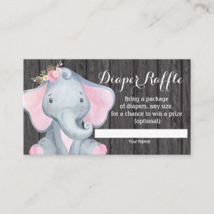 Tarjeta De Recepción Chica Elephant Baby Shower Diaper Raffle Card
