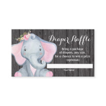 Chica Elephant Baby Shower Diaper Raffle Card