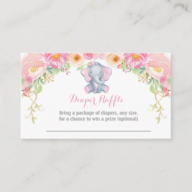 Tarjeta De Recepción Chica Elephant Baby Shower Diaper Raffle Card (Anverso)