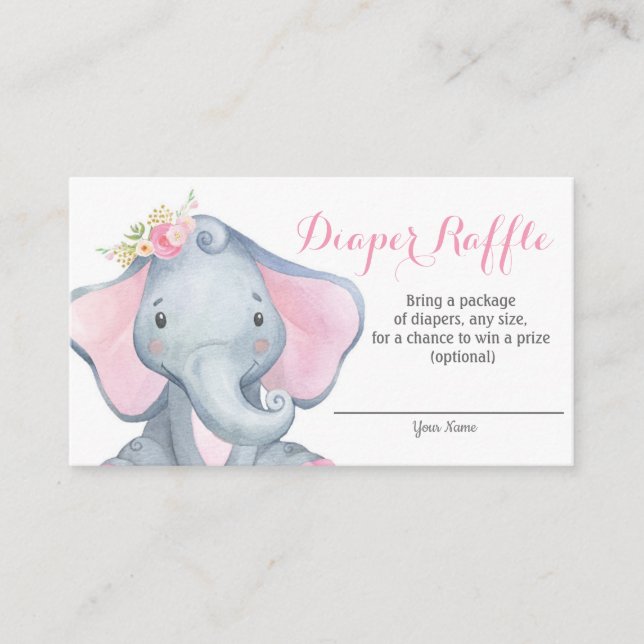 Tarjeta De Recepción Chica Elephant Baby Shower Diaper Raffle Card (Anverso)