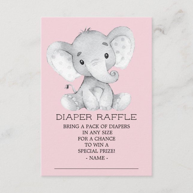 Tarjeta De Recepción Chica Elephant Baby Shower Diaper Raffle Ticket (Anverso)
