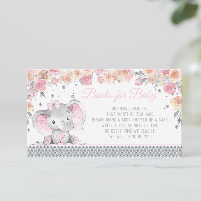Tarjeta De Recepción Chica Elephant Diamond Book Request Baby Shower (You can change the text as needed.)