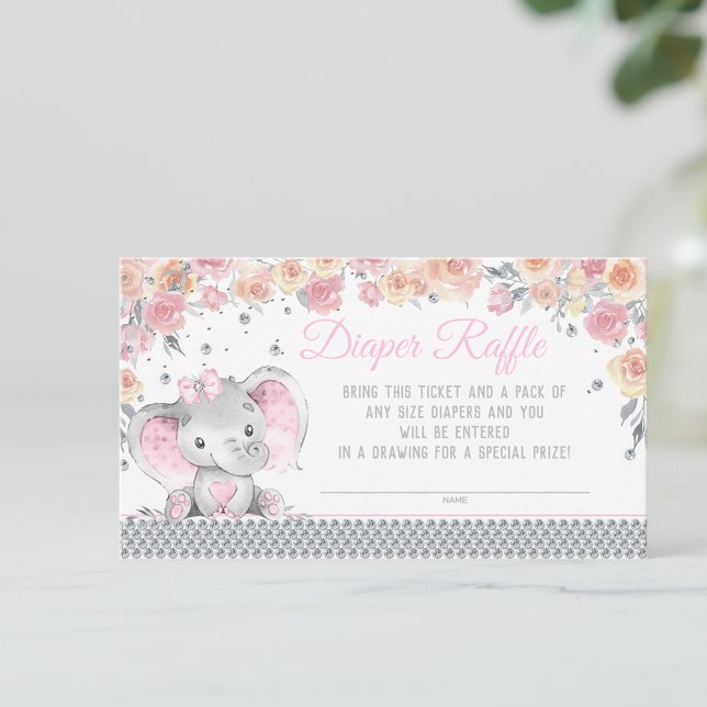 Tarjeta De Recepción Chica Elephant Diamond Diaper Raffle Baby Shower (You can change the text as needed.)