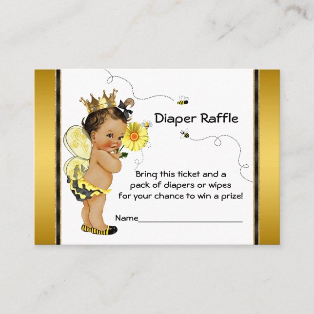 Tarjeta De Recepción Chica étnico Bee Diaper Raffle Ticket (Anverso)